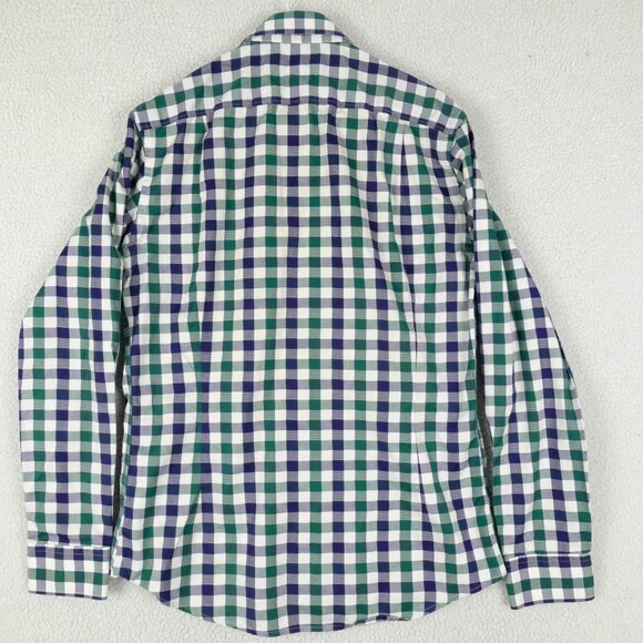 Duchamp Shirt Mens 16  Medium White Green Blue Check Oxford Button Up Casual - Picture 4 of 7